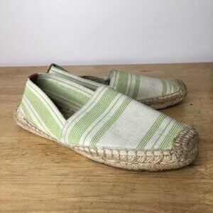 Tory Burch Ivory Green Striped Elastic Espadrilles